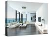 Luxury Living Room Interior with White Couch and Seascape View-PlusONE-Stretched Canvas