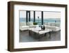 Luxury Living Room Interior with White Couch and Seascape View-PlusONE-Framed Photographic Print