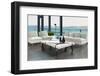 Luxury Living Room Interior with White Couch and Seascape View-PlusONE-Framed Photographic Print