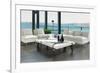 Luxury Living Room Interior with White Couch and Seascape View-PlusONE-Framed Photographic Print