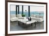 Luxury Living Room Interior with White Couch and Seascape View-PlusONE-Framed Photographic Print