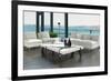 Luxury Living Room Interior with White Couch and Seascape View-PlusONE-Framed Photographic Print