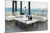 Luxury Living Room Interior with White Couch and Seascape View-PlusONE-Mounted Photographic Print