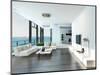 Luxury Living Room Interior with White Couch and Seascape View-PlusONE-Mounted Photographic Print