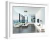 Luxury Living Room Interior with White Couch and Seascape View-PlusONE-Framed Photographic Print