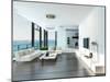 Luxury Living Room Interior with White Couch and Seascape View-PlusONE-Mounted Photographic Print
