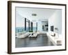 Luxury Living Room Interior with White Couch and Seascape View-PlusONE-Framed Photographic Print