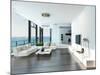 Luxury Living Room Interior with White Couch and Seascape View-PlusONE-Mounted Photographic Print