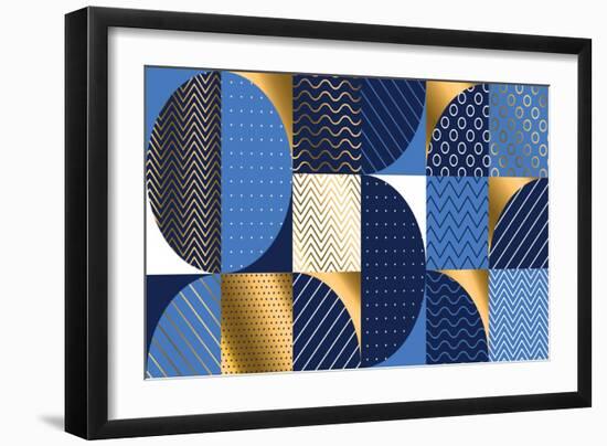 Luxury Marine Geometric Pattern. Geometry Stock Vector Illustration. Gold and Sea Blue Colors Desig-Galyna_P-Framed Art Print