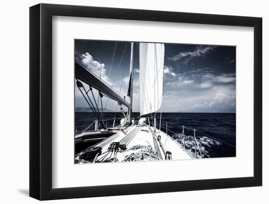 Luxury Sail Boat in the Sea at Evening, Extreme Water Sport, Yacht in Action, Summer Transport, Tri-Anna Omelchenko-Framed Photographic Print