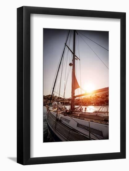 Luxury Sailboat on Sunset, Old Harbor in Beautiful European City, Water Transport, Sea Cruise, Summ-Anna Omelchenko-Framed Photographic Print