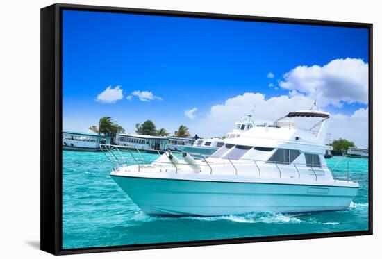 Luxury Yatch in Beautiful Ocean-SurangaWeeratunga-Framed Stretched Canvas