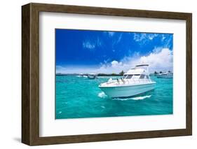 Luxury Yatch in Beautiful Ocean-SurangaWeeratunga-Framed Photographic Print