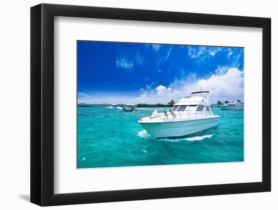 Luxury Yatch in Beautiful Ocean-SurangaWeeratunga-Framed Photographic Print