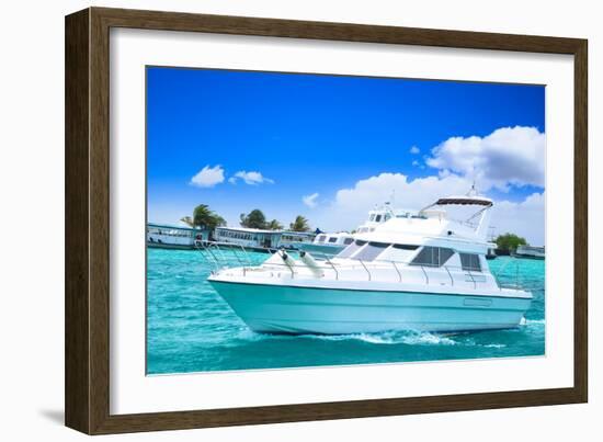 Luxury Yatch in Beautiful Ocean-SurangaWeeratunga-Framed Photographic Print