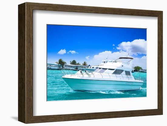 Luxury Yatch in Beautiful Ocean-SurangaWeeratunga-Framed Photographic Print