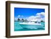 Luxury Yatch in Beautiful Ocean-SurangaWeeratunga-Framed Photographic Print