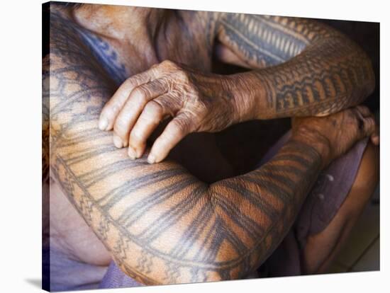 Luzon Island, Liglig Headhunters Village - Old Woman with Traditional Tattoo on Hands, Philippines-Christian Kober-Stretched Canvas