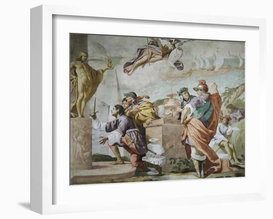 Lycaon, Antenor's Son, Consecrating Apollo's Dagger in Delphi, Episode of Myth of Antenor, 1650-Luca Ferrari-Framed Giclee Print