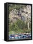 Lycian Tombs of Dalyan with Boats Below, Dalyan, Anatolia, Turkey, Asia Minor, Eurasia-Sakis Papadopoulos-Framed Stretched Canvas