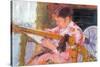 Lydia At The Cord Framework-Mary Cassatt-Stretched Canvas