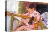 Lydia At The Cord Framework-Mary Cassatt-Stretched Canvas