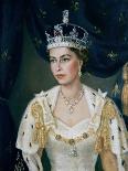 Portrait of Queen Elizabeth II wearing coronation robes and the Imperial State Crown-Lydia de Burgh-Framed Stretched Canvas