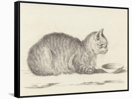 Lying Cat, Facing Right, by a Dish, 1812-Jean Bernard-Framed Stretched Canvas