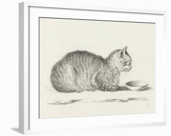 Lying Cat, Facing Right, By A Dish-Jean Bernard-Framed Art Print