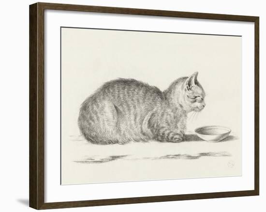 Lying Cat, Facing Right, By A Dish-Jean Bernard-Framed Art Print