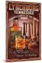 Lynchburg, Tennessee - Whiskey Vintage Sign-Lantern Press-Mounted Art Print