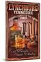 Lynchburg, Tennessee - Whiskey Vintage Sign-Lantern Press-Mounted Art Print