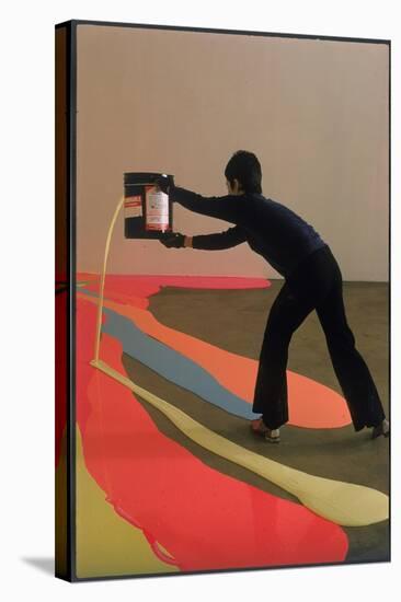 Lynda Benglis Painting a Floor Latex and Pigments at the University of Rhode Island-Henry Groskinsky-Stretched Canvas