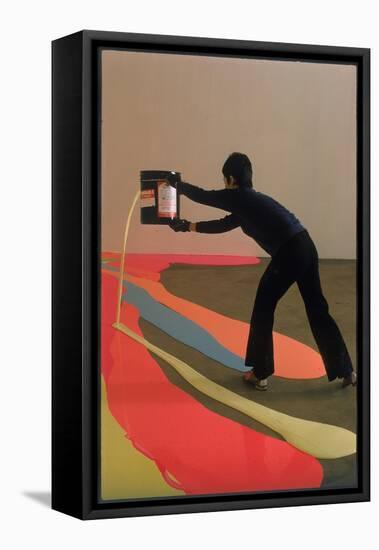 Lynda Benglis Painting a Floor Latex and Pigments at the University of Rhode Island-Henry Groskinsky-Framed Stretched Canvas