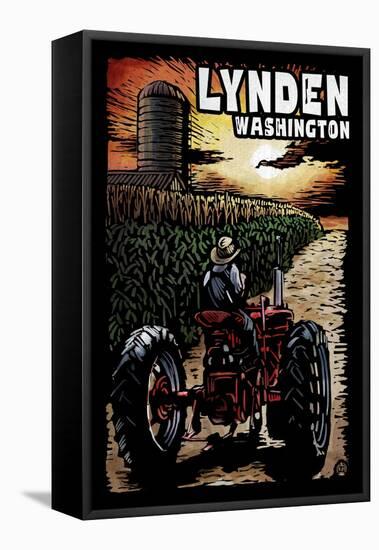 Lynden, Washington - Tractor in Cornfield Scratchboard-Lantern Press-Framed Stretched Canvas