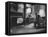 Lyndon B. Johnson Watching Television During the Democratic National Convention-null-Framed Stretched Canvas