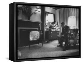 Lyndon B. Johnson Watching Television During the Democratic National Convention-null-Framed Stretched Canvas