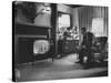 Lyndon B. Johnson Watching Television During the Democratic National Convention-null-Stretched Canvas