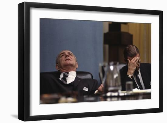 Lyndon Johnson and Robert McNamara Following the Tet Offensive in Vietnam, Feb. 1968-null-Framed Photo