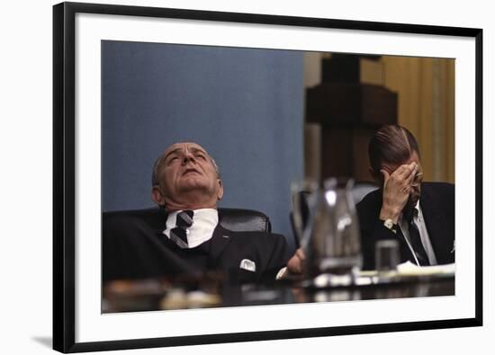 Lyndon Johnson and Robert McNamara Following the Tet Offensive in Vietnam, Feb. 1968-null-Framed Photo