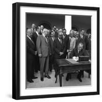 Lyndon Johnson Signing of Bill Establishing Dept. of Housing and Urban Development, 1965-null-Framed Photo