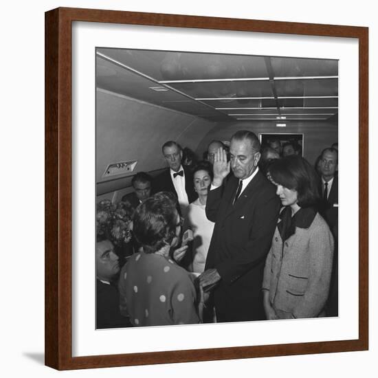 Lyndon Johnson Takes the Oath of Office after Kennedy's Assassination, Nov. 22,1963-null-Framed Photo