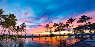 Hawaii Honolulu Oahu Pool Side Sunset and Palm Trees-Lynn Yeh-Photographic Print
