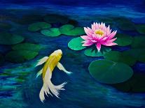 Yellow Butterfly Koi and A Pink Water Lily-Lynne Albright-Art Print