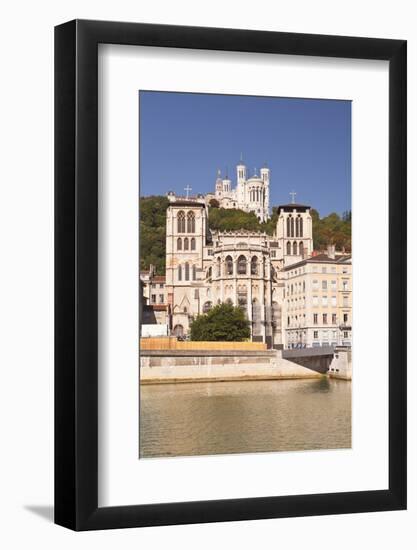 Lyon Cathedral with Notre Dame De Fourviere Above, Lyon, Rhone, Rhone-Alpes, France, Europe-Julian Elliott-Framed Photographic Print