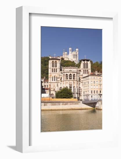 Lyon Cathedral with Notre Dame De Fourviere Above, Lyon, Rhone, Rhone-Alpes, France, Europe-Julian Elliott-Framed Photographic Print