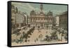 Lyon - Place des Terreaux - Bartholdi Fountain and the Town Hall. Postcard Sent in 1913-French Photographer-Framed Stretched Canvas