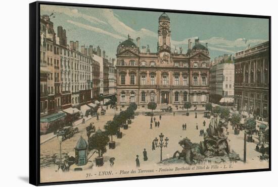 Lyon - Place des Terreaux - Bartholdi Fountain and the Town Hall. Postcard Sent in 1913-French Photographer-Framed Stretched Canvas