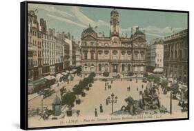 Lyon - Place des Terreaux - Bartholdi Fountain and the Town Hall. Postcard Sent in 1913-French Photographer-Framed Stretched Canvas