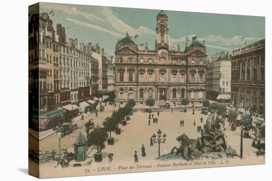 Lyon - Place des Terreaux - Bartholdi Fountain and the Town Hall. Postcard Sent in 1913-French Photographer-Stretched Canvas